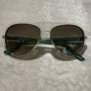 Michael Kors Clear Frame Green Temples Aviator Sunglasses with Gray Lenses